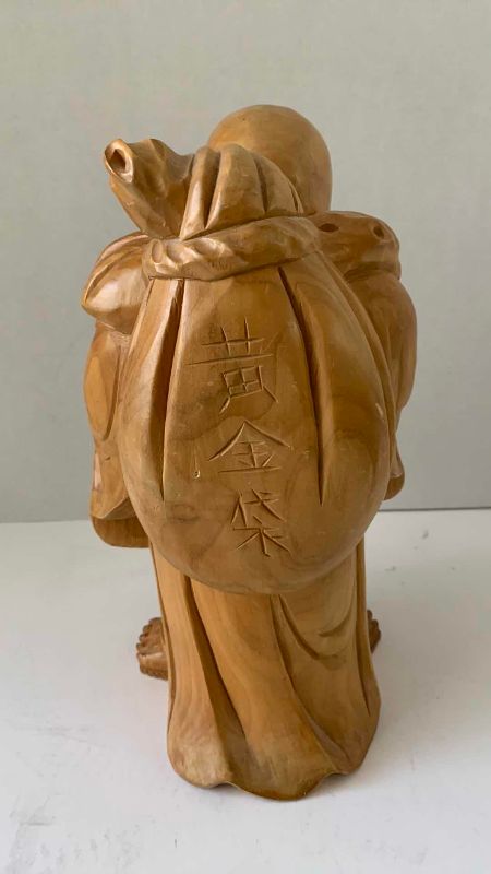 Photo 1 of ANTIQUE HAND CARVED WOODEN HOTEI FIGURE 12”