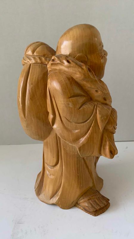 Photo 1 of ANTIQUE HAND CARVED WOODEN HOTEI FIGURE 12”