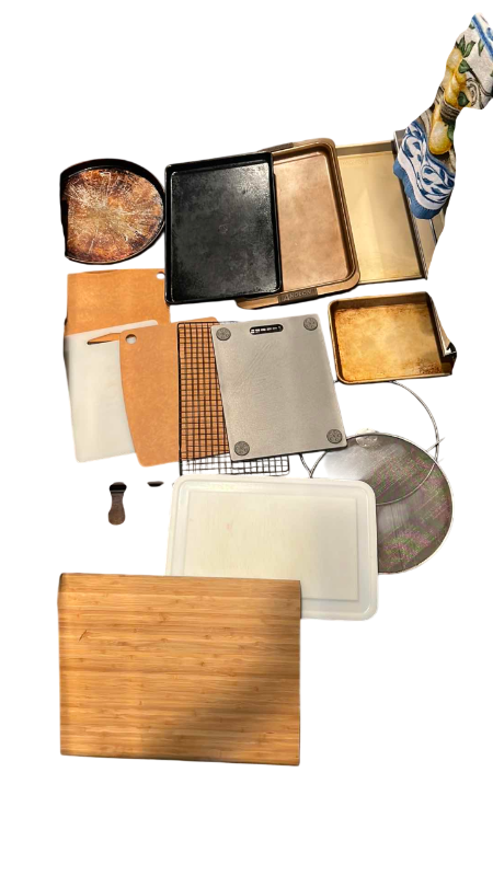 Photo 1 of CONTENTS OF CABINET BAKING TRAYS, BAKING SHEETS, CUTTING BOARDS, AND SIFTERS