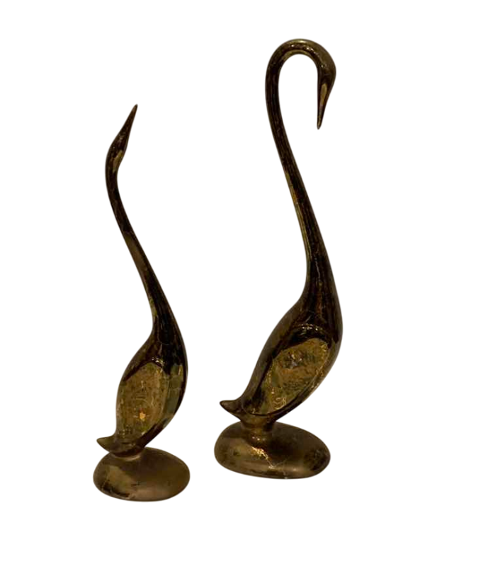 Photo 1 of 2-BLOWN GLASS SWAN FIGURINES 15”