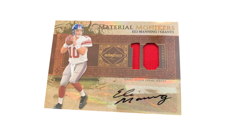 Photo 1 of 2007 DONRUSS NFL FOOTBALL ELI MANNING SIGNED JERSEY CARD 7/25