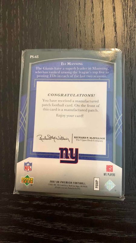 Photo 1 of 2007 UPPER DECK NFL FOOTBALL ELI MANNING ROOKIE CARD 54/75