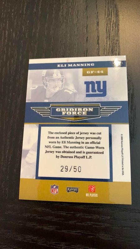 Photo 1 of 2008 DONRUSS ELI MANNING JERSEY CARD 29/50 NFL FOOTBALL