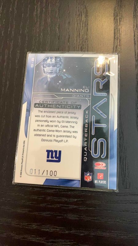 Photo 1 of 2008 DONRUSS ELI MANNING JERSEY CARD 11/100 NFL FOOTBALL