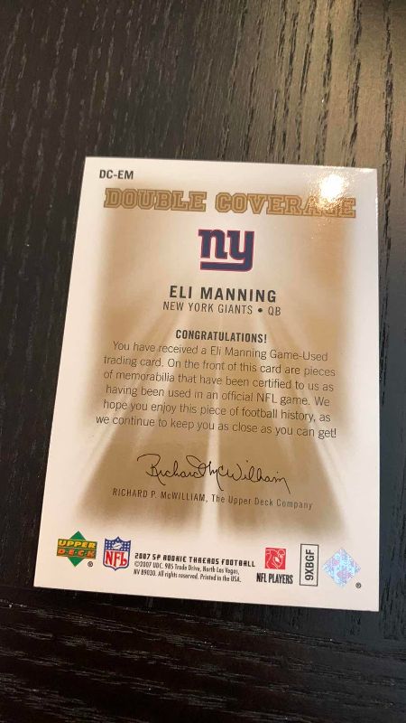 Photo 1 of 2007 UPPER DECK ELI MANNING JERSEY CARD NFL FOOTBALL
