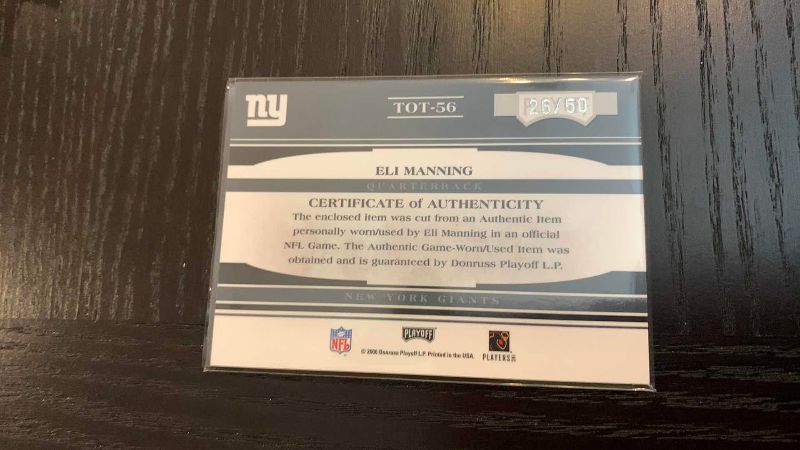 Photo 1 of 2006 PLAYOFF ELI MANNING JERSEY CARD 26/50 NFL FOOTBALL