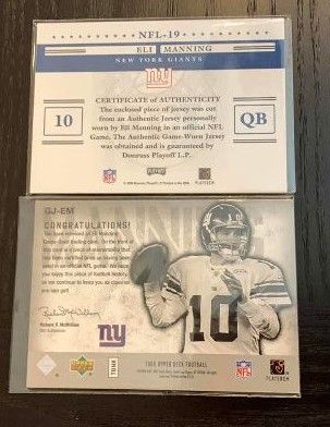 Photo 1 of 2-ELI MANNING JERSEY CARDS