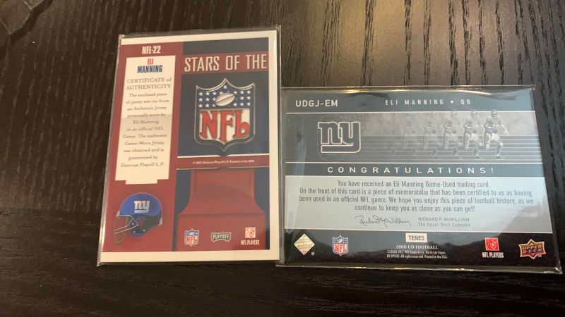Photo 1 of 2-ELI MANNING JERSEY CARDS