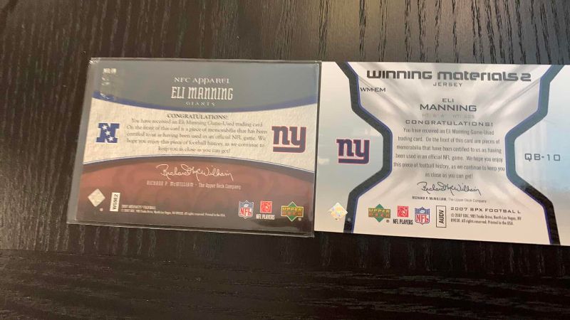 Photo 1 of 2-ELI MANNING JERSEY CARDS