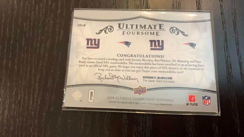 Photo 1 of UPPER DECK JERSEY CARDS ELI MANNING TOM BRADY 1/15 NFL FOOTBALL