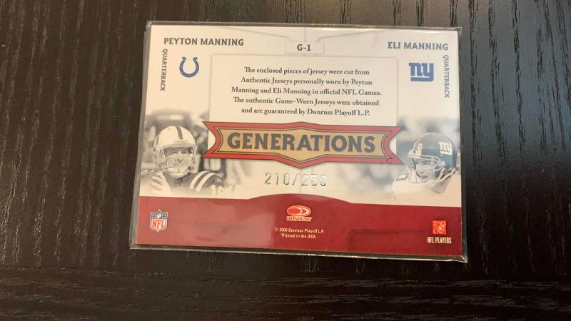 Photo 1 of PEYTON AND ELI MANNING JERSEY CARD 210/250