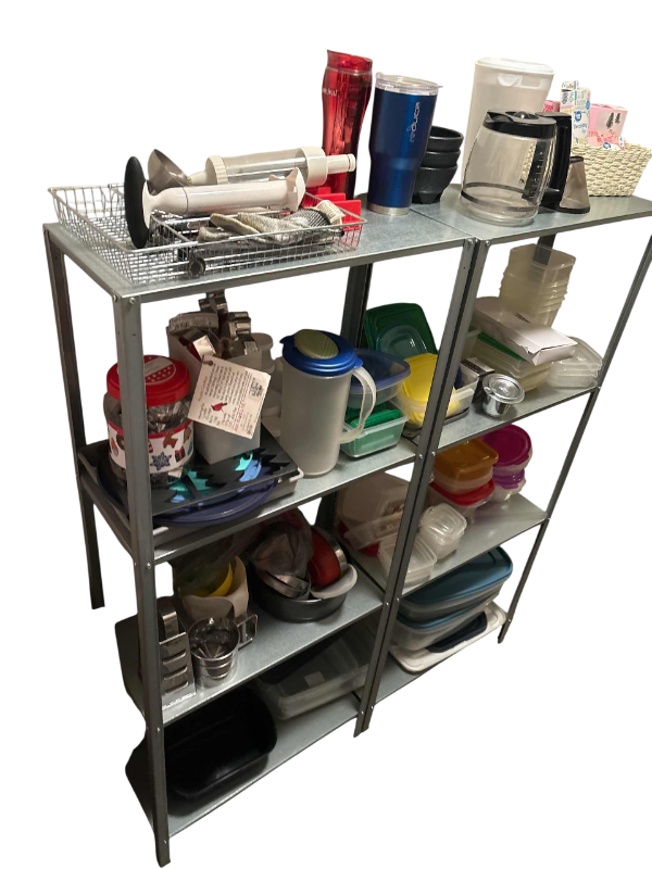 Photo 1 of SHELVES OF PLASTIC TUPPERWARE SHELVING INCLUDED 48” X 11” X 56” H