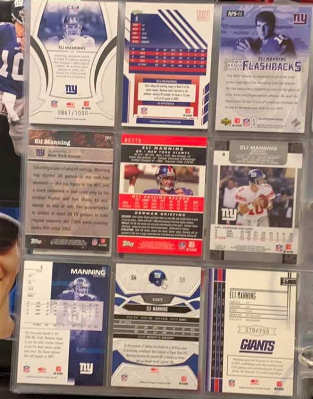Photo 1 of 9-ELI MANNING FOOTBALL CARDS SOME NUMBERED