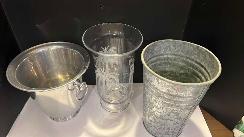 Photo 1 of GLASS AND METAL VASES 12” TALL