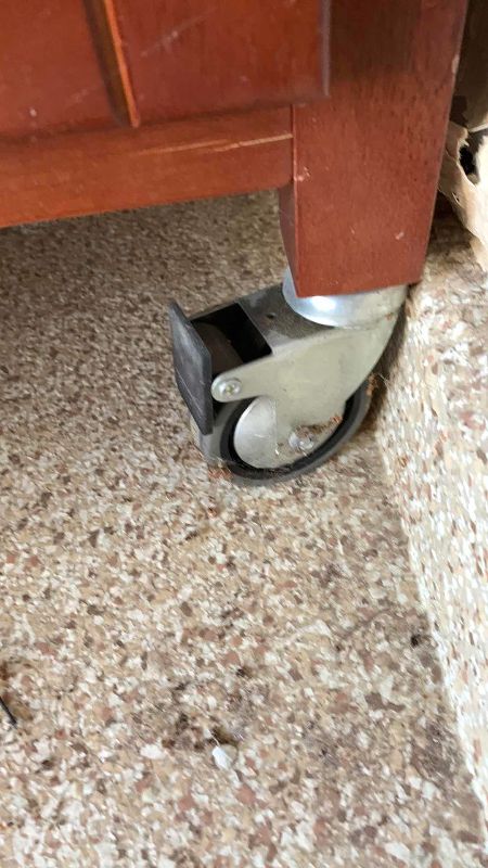 Photo 1 of PORTABLE KITCHEN ISLAND CART W WOOD FINISH, STAINLESS STEEL TOP, BUILT-IN WINE RACK 44” X 21” H 35”