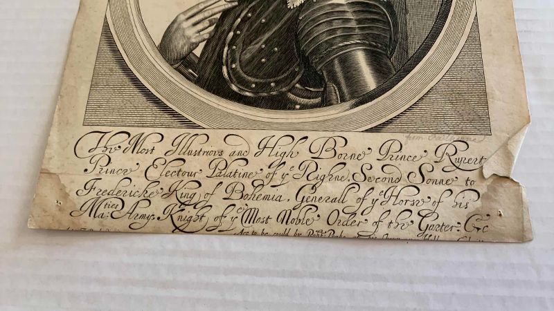 Photo 1 of 1816 ANTIQUE LINE ENGRAVING OF PRINCE RUPERT, COUNT PALATINE 8” X 11”