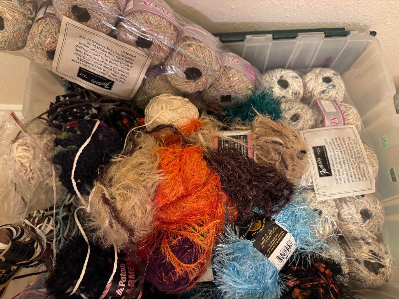 Photo 1 of LARGE TOTE OF SPECIALTY YARN/FIBER ART MATERIAL (TOTE NOT INCLUDED)