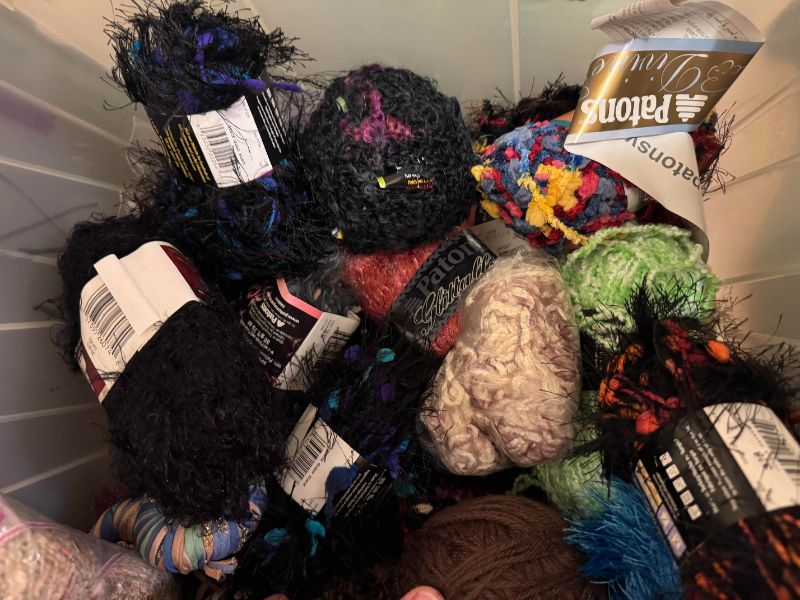 Photo 1 of LARGE TOTE OF SPECIALTY YARN/FIBER ART MATERIAL (TOTE NOT INCLUDED)