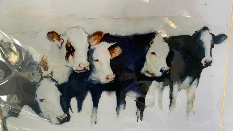 Photo 1 of AUTOGRAPHED COW WATERCOLOR 14” X 15”