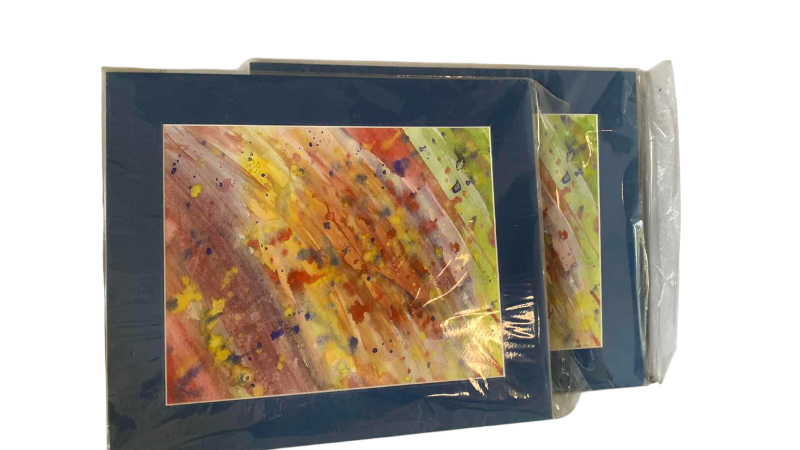 Photo 1 of 2- ABSTRACT VIBRANT, WARM EXPRESSIONIST WATERCOLOR PRINTS-SIGNED 16” X 19”