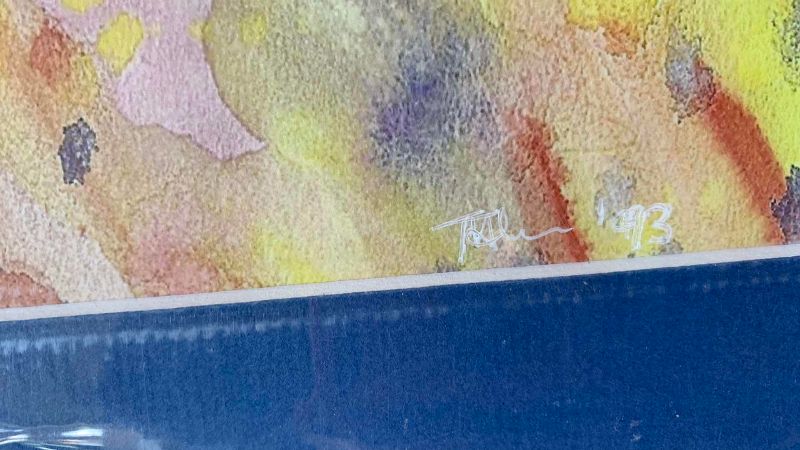 Photo 1 of 2- ABSTRACT VIBRANT, WARM EXPRESSIONIST WATERCOLOR PRINTS-SIGNED 16” X 19”