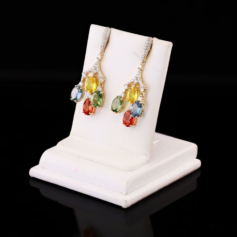 Photo 1 of Orianne 7.45ctw MultiColor Sapphire and 0.87ctw Diamond 14K Yellow Gold Earrings with Appraisal ER008410