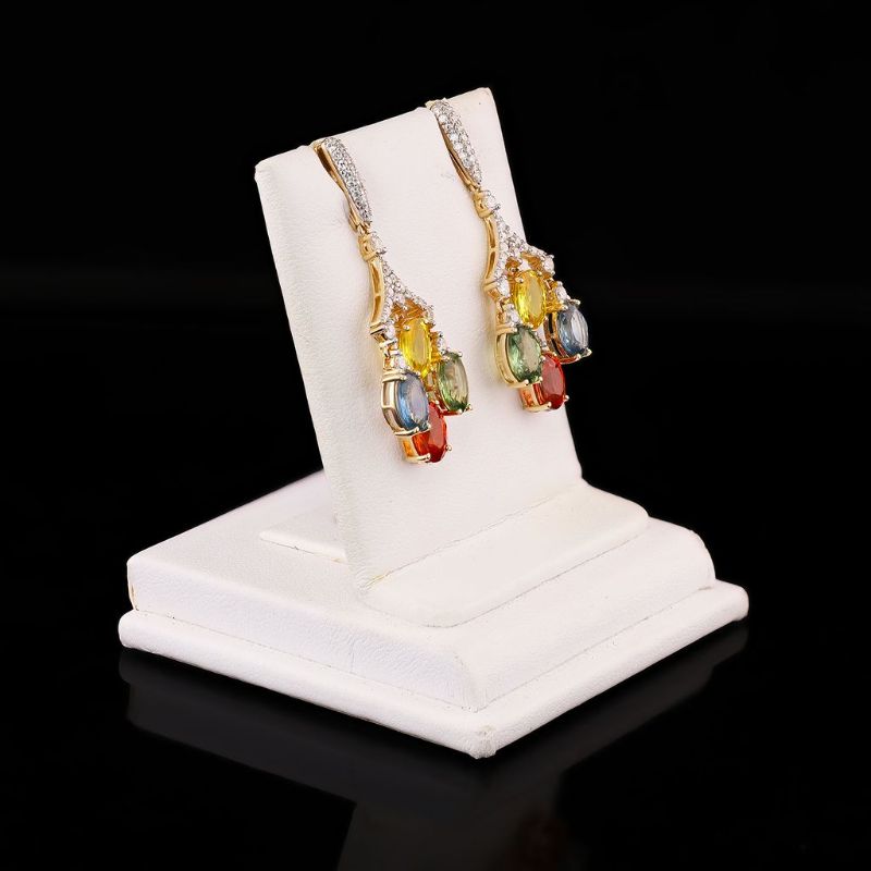 Photo 1 of Orianne 7.45ctw MultiColor Sapphire and 0.87ctw Diamond 14K Yellow Gold Earrings with Appraisal ER008410