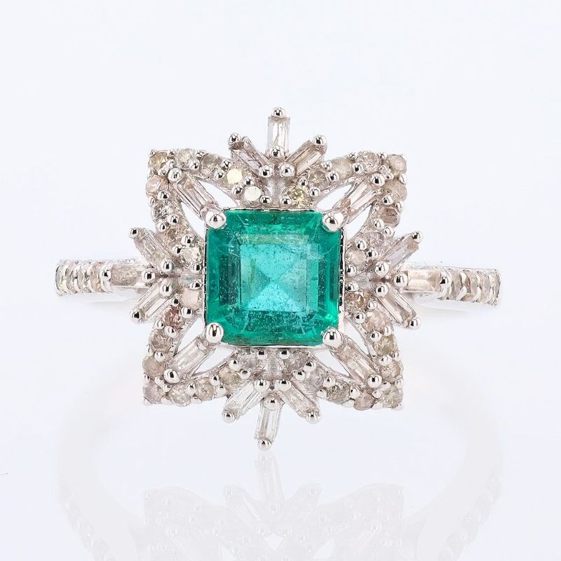 Photo 1 of Orianne 1.02ct Emerald and 0.55ctw Diamond Platinum Ring Size 7 with Appraisal, “FINAL SALE, NO REFUNDS OR RETURNS ON FINE JEWELRY” RN039907