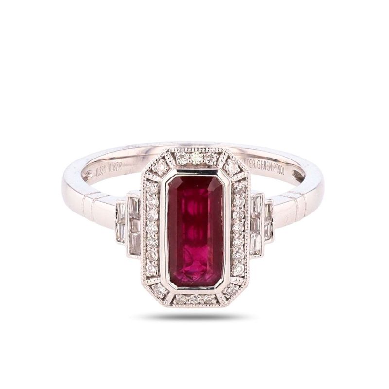 View 1 of Orianne 0.87ct Ruby and 0.23ctw Diamond Platinum Ring Size 7 with Appraisal “FINAL SALE, NO REFUNDS OR RETURNS ON FINE JEWELRY” RN038745