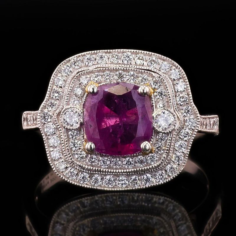 Photo 1 of Orianne 1.47ct UNHEATED Purple-Pink KASHMIR Sapphire and 0.46ctw Diamond Platinum Ring (GIA CERTIFIED) Size 7 1/2 with Appraisal RN036846