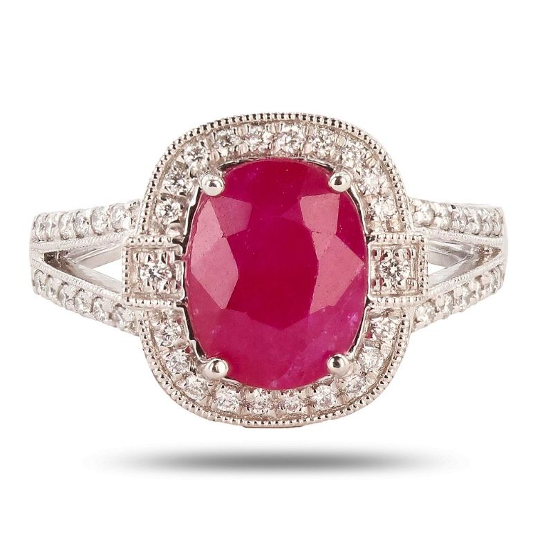 Photo 1 of Orianne 3.26ct Mozambique Ruby and 0.30ctw Diamond Platinum Ring Size 6 1/2 (GIA CERTIFIED) with Appraisal RN031941