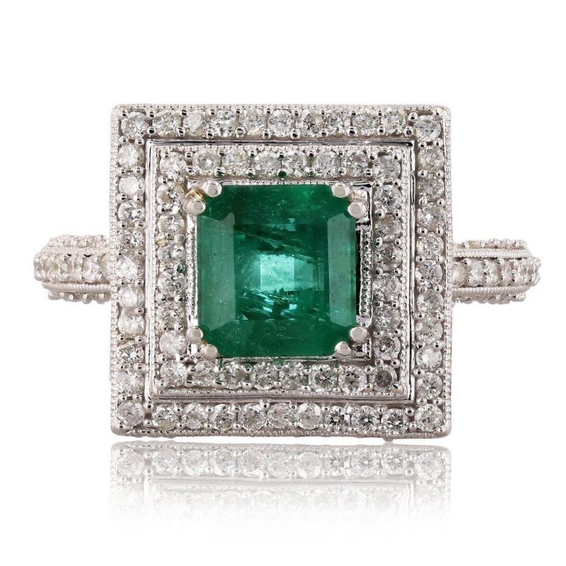 Photo 1 of Orianne 1.49ct Emerald and 1.28ctw Diamond 14K White Gold Ring Size 7 with Appraisal RN023095