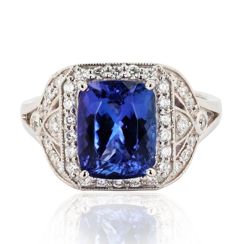 Photo 1 of Orianne 3.43ct Tanzanite and 0.44ctw Diamond Platinum Ring Size 7 1/4 with Appraisal RN029154
