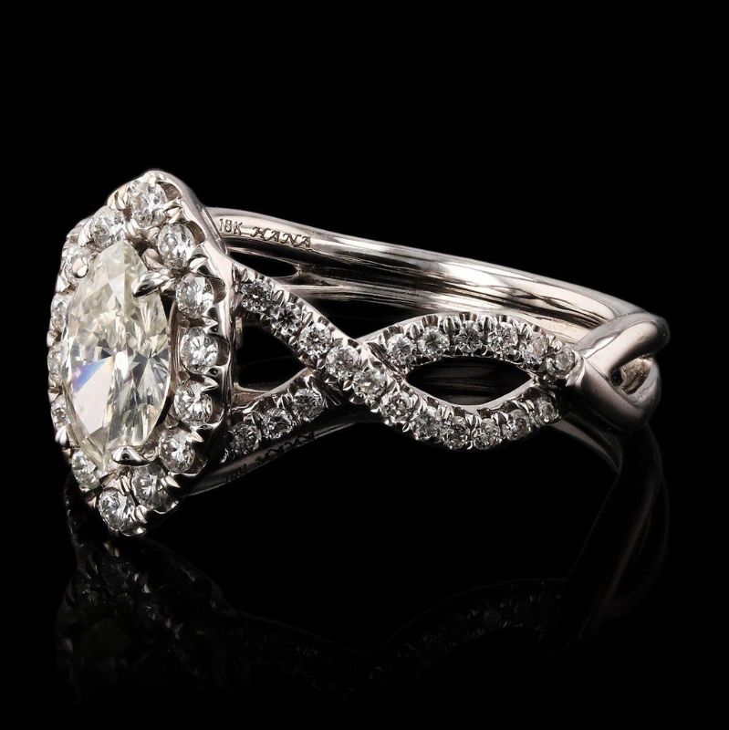 View 2 of Orianne 0.53ct CENTER SI2 CLARITY Diamond 18K White Gold Ring Size 6 1/4 (0.94ctw Diamonds) with Appraisal RN020066