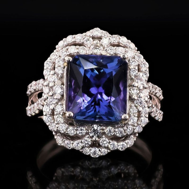 Photo 1 of Orianne 4.39ct Tanzanite and 1.00ctw Diamond Platinum Ring size 7 with Appraisal RN040088