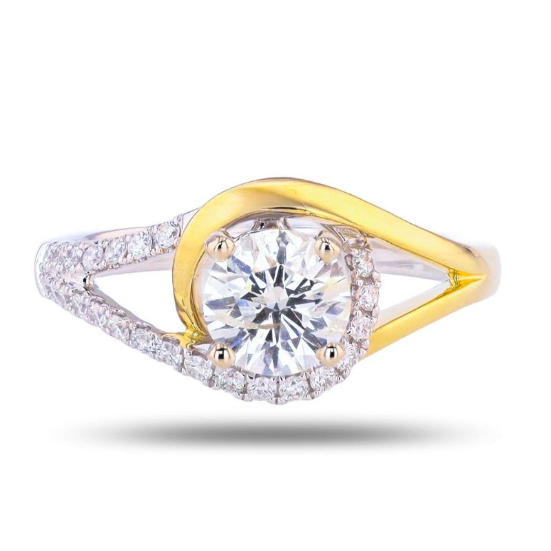 Photo 1 of Orianne 0.87ct F COLOR I1 CLARITY CENTER Diamond 18K Yellow and White Gold Ring Size 6 1/2 (1.08ctw Diamonds) with Appraisal RN038824