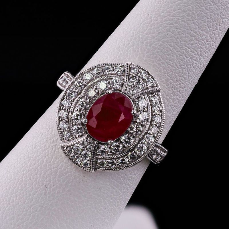 Photo 1 of Orianne 2.11ct BURMESE Ruby and 0.75ctw Diamond Platinum Ring Size 7 (GIA CERTIFIED) with Appraisal RN038568