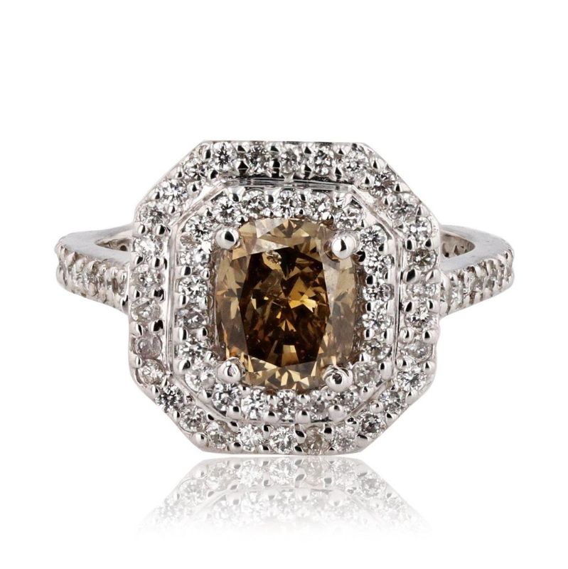 Photo 1 of Orianne 1.57ct Fancy Dark Yellowish Brown CENTER Diamond 14K White Gold Ring (2.31ctw Diamonds) Size 6 1/2 GIA CERTIFIED with Appraisal RN019011
