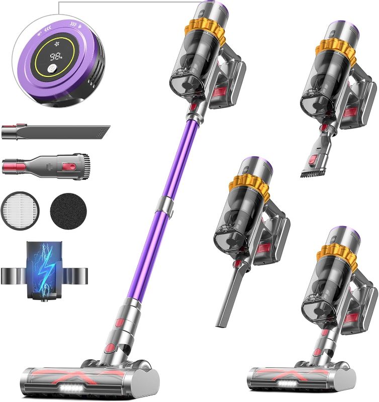 Photo 1 of Cordless Vacuum Cleaner, 550W/45Kpa/70Mins Vacuum Cleaners for Home, Stick Vacuum Cordless with Low Noise, LED Screen, Wall Mount Charging,1.6L Dust Cup, Rechargeable Vacuum Pet Hair/Carpet/Hardfloor