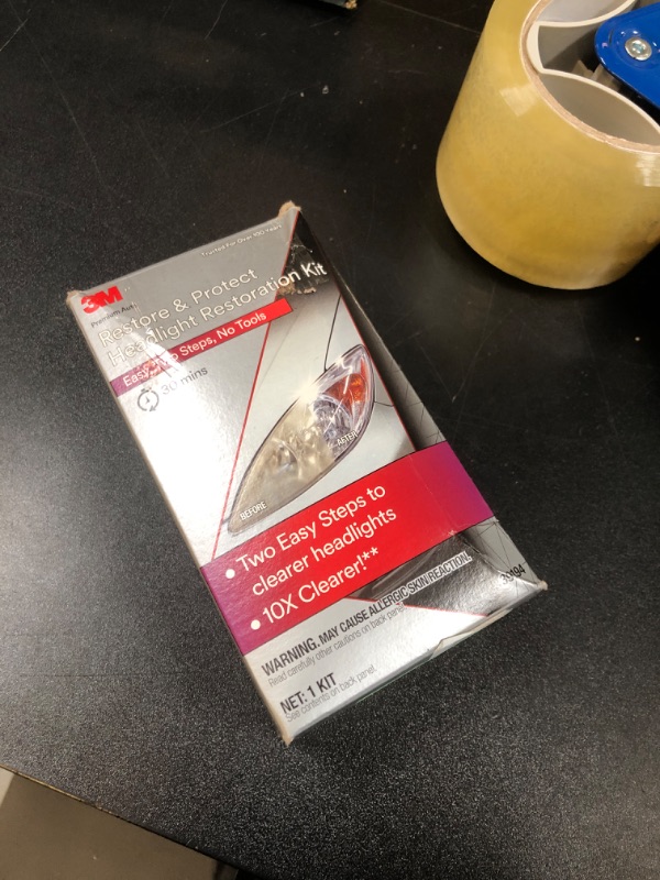 Photo 2 of 3M Auto Restore and Protect Headlight Restoration Kit, Use On Plastic Lenses, Headlights, Taillight, Fog Lights and More, Includes Sanding Discs, Headlight Clear Coat Wipes, Foam Pad and Glove (39194)