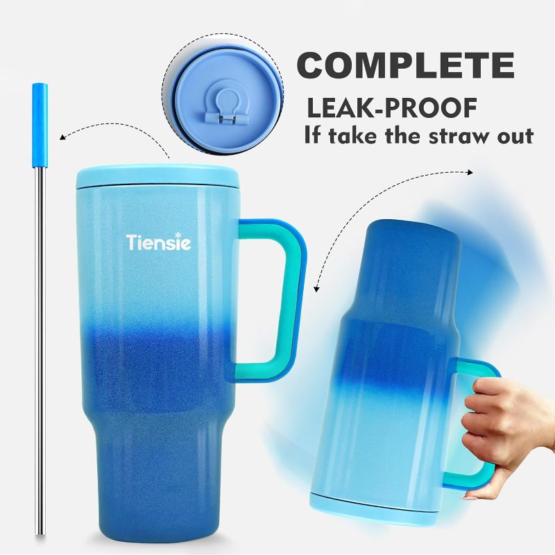 Photo 1 of 40 oz Tumbler with Handle and Straw Lid,stainless steel tumbler with handle,blue tumbler,Keeps Cold up to 34 Hours Hot for 10H