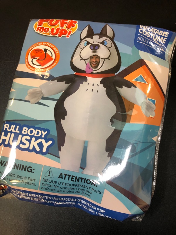 Photo 2 of Spooktacular Creations Adults Halloween Inflatable Costumes, Husky Blow Up Dog Costumes for Men, Funny Full Body Animal Halloween Inflatable Suits with Gloves for Halloween Cosplay Themed Parties