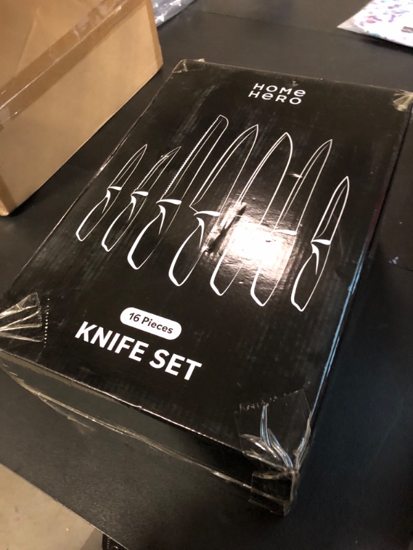Photo 1 of Home Hero Kitchen Knife Set with Sharpener - High Carbon Stainless Steel Knife Block Set with Ergonomic Handles (16 Pcs - Black)