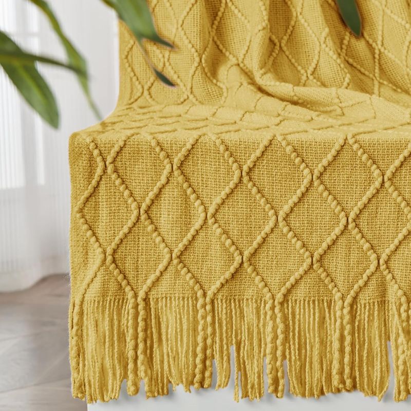 Photo 1 of inhand Fall Knit Throw Blanket Yellow for Couch, Soft Living Room Home Decor Knitted Twin Size Blanket, Outdoor Lightweight Breathable Summer Blanket, Farmhouse Warm Woven Decorative, 60"x80"