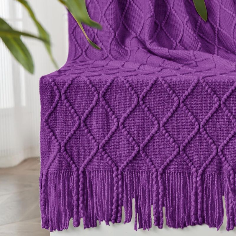 Photo 1 of inhand Valentine's Day Gifts Throw Blanket Purple for Couch, Soft Living Room Home Decor Twin Size Knitted Blanket, Outdoor Lightweight Breathable Summer Blanket, Farmhouse Woven Decorative, 60"x80"