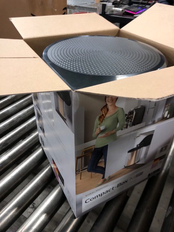 Photo 1 of Hailo Compact-Box M Pull-Out Garbage Can - Built-In, 3.96 Gallons - Lid Lift System - Fits 15.7" Hinged Door Base Cabinets - Stainless Steel, Made in Germany