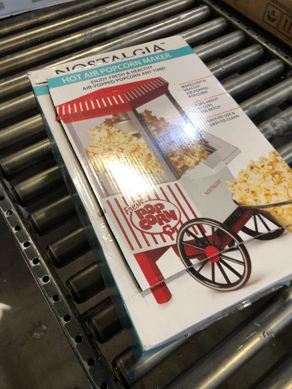 Photo 1 of Nostalgia Vintage Hot-Air Popcorn Maker Machine - Makes Up to 12 Cups - Oil-Free - Healthier Popcorn - Classic Stand-Up Cart With Wheels - Includes Kernel Measuring Cup - White & Red