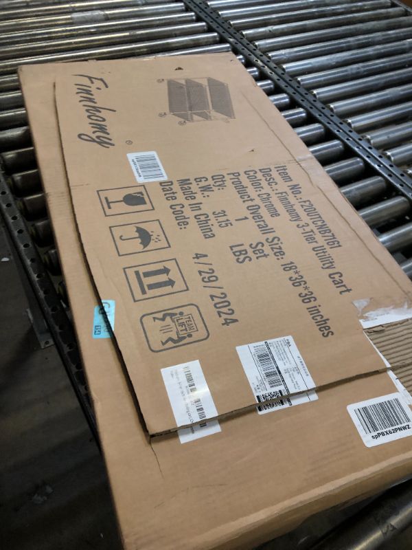 Photo 1 of Finnhomy 3 Tier Heavy Duty Commercial Grade Utility Cart, Wire Rolling Cart with Handle Bar, Steel Service Cart with Wheels, Kitchen Carts on Wheels, Metal Cart Shelf Size 18" D x 36" W, NSF, Chrome