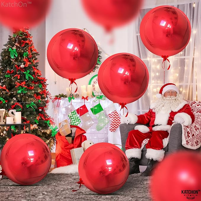 Photo 1 of  Red Balloons - Pack of 6  Sphere Red Metallic Balloons, Christmas Decorations, Red Party Decorations