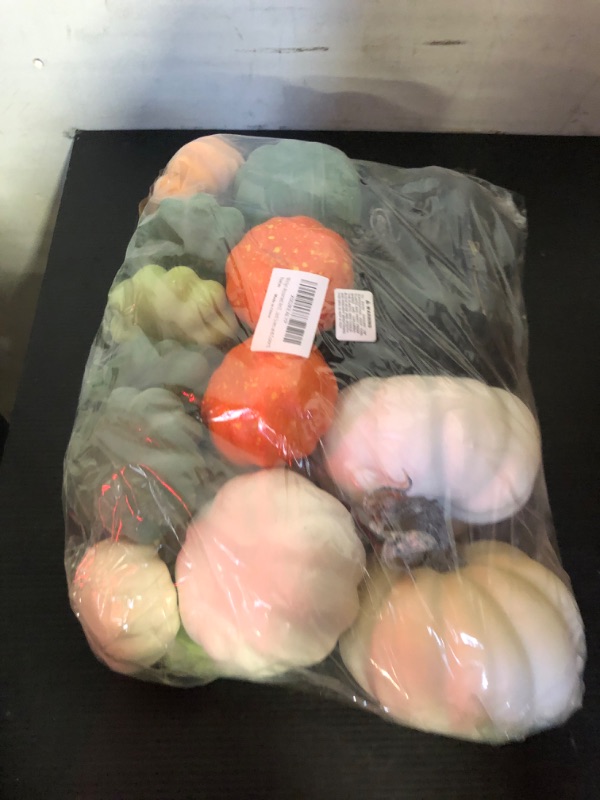 Photo 2 of 24 Pcs Bulk Assorted Rustic Harvest Artificial Blue Pumpkins Foam Pumpkin in White Orange Green Teal for Fall Autumn Halloween Decoration Thanksgiving Party Home Kitchen Decor Baby Shower Wedding